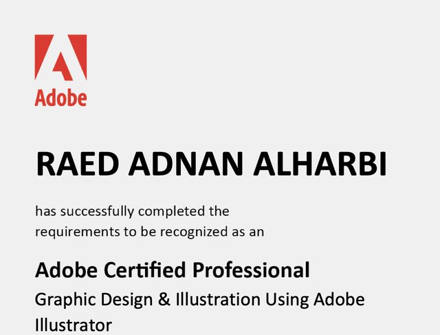 شهادة Adobe Certified Professional في التصميم الجرافيكي والرسم باستخدام Illustrator باسم رائد الحربي