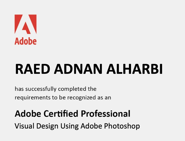 شهادة Adobe Certified Professional في التصميم البصري باستخدام Photoshop باسم رائد الحربي